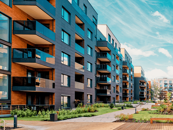 Rows of apartment buildings