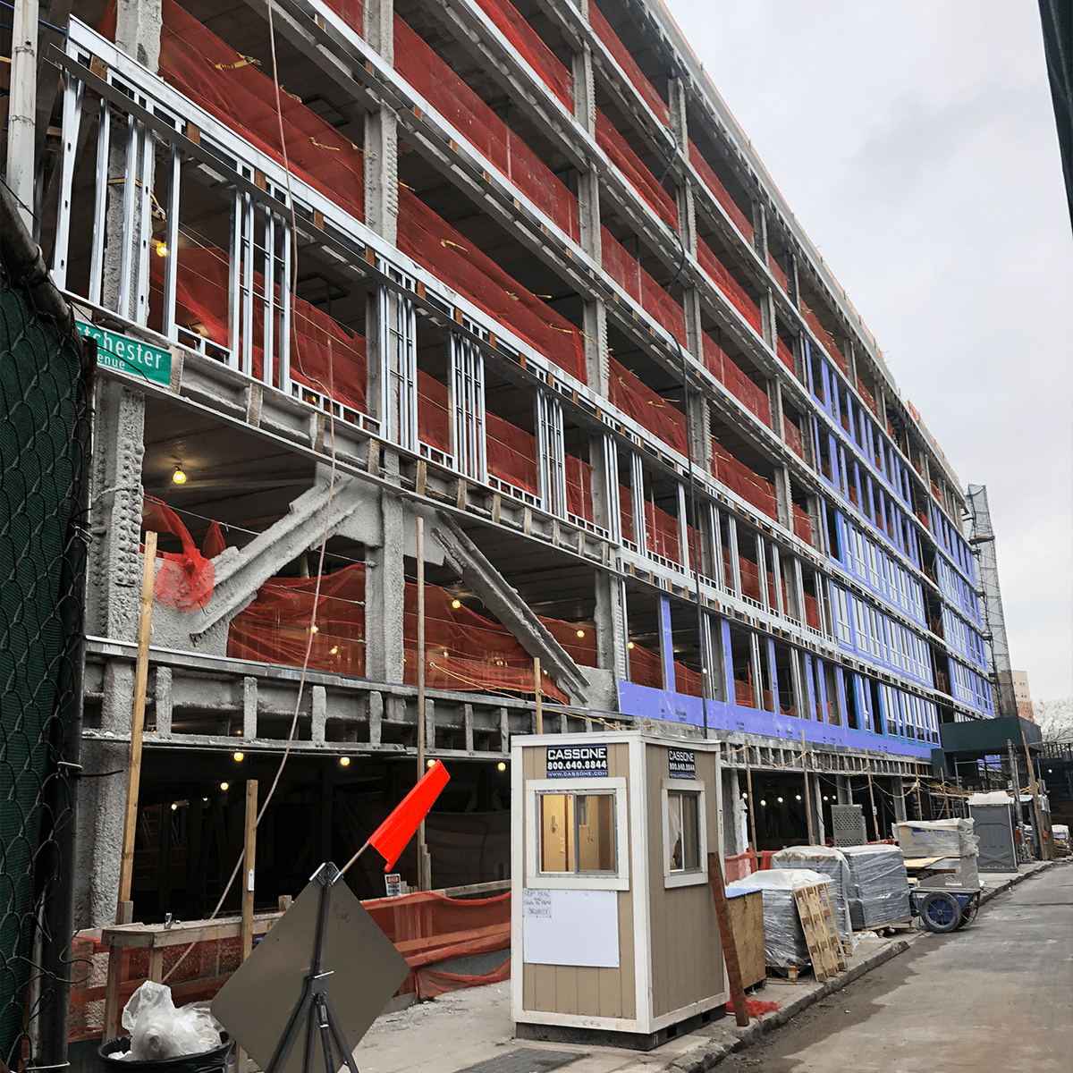 Side view of building from sidewalk