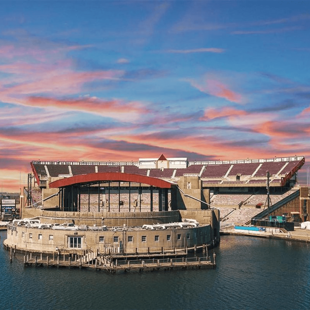 Jones Beach theater at dusk