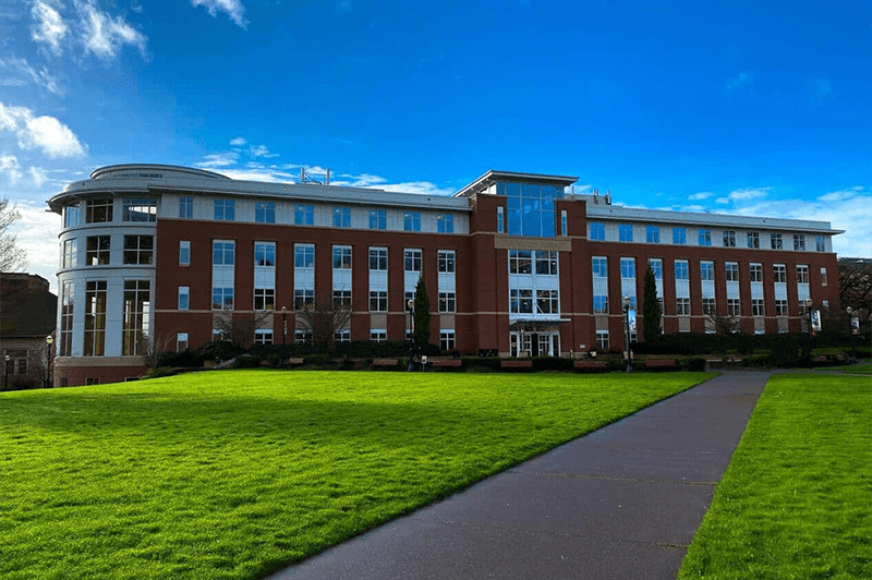 College campus with beautiful landscape